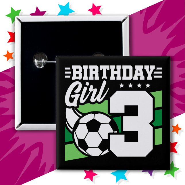 Badge Carré 5 Cm 3 ans Football Party 3e anniversaire fille (Créateur téléchargé)