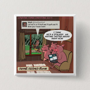 Badge Carré 5 Cm 3 Petits Cochons au Fait des Médias Sociaux