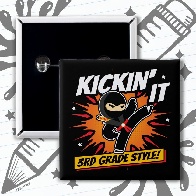 Badge Carré 5 Cm 3e année Ninja Kick Premier jour Retour à l'école (Créateur téléchargé)