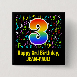 Badge Carré 5 Cm 3e anniversaire : Symboles de musique colorée, Arc