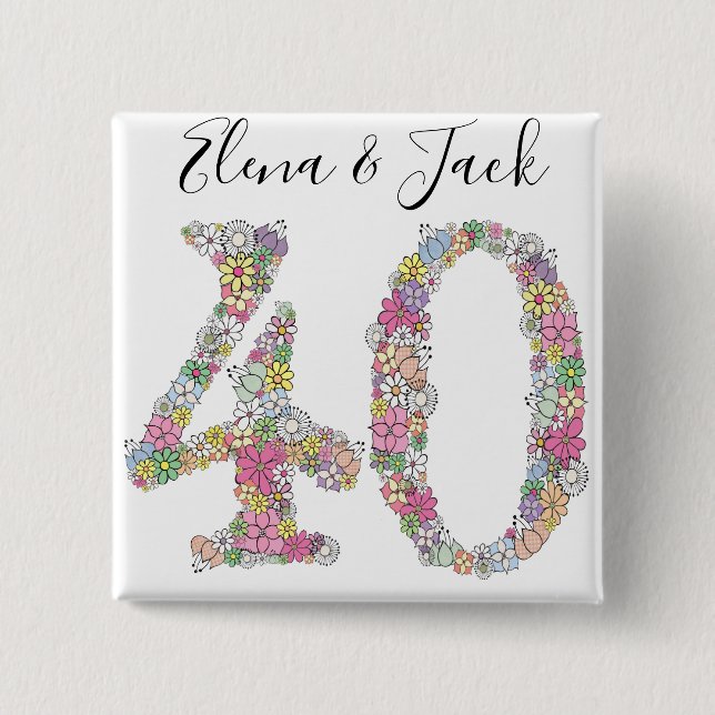 Badge Carré 5 Cm 40e anniversaire Anniversaire Numéro 40 Brooch (Devant)