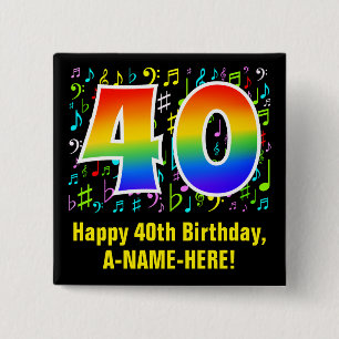 Badge Carré 5 Cm 40e anniversaire : Symboles de musique colorée, A