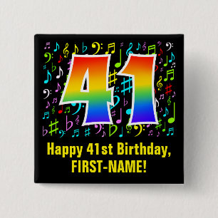 Badge Carré 5 Cm 41e anniversaire : Symboles de musique colorée, A