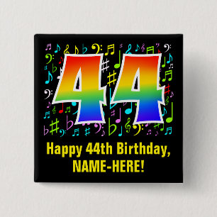 Badge Carré 5 Cm 44e anniversaire : Symboles de musique colorée, A