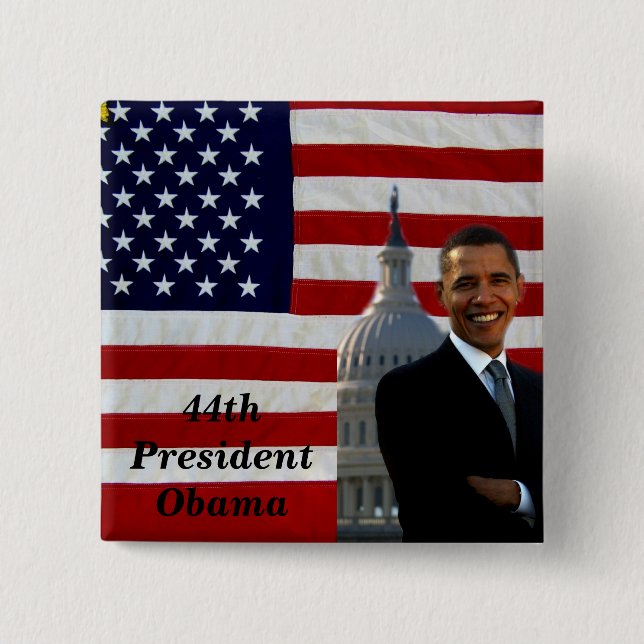 Badge Carré 5 Cm 44ème Président Barack Obama_Button_by Elenne (Devant)