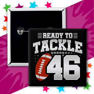 Badge Carré 5 Cm 46 ans Tackle Football Party 46e anniversaire
