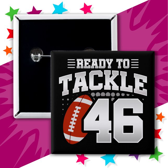 Badge Carré 5 Cm 46 ans Tackle Football Party 46e anniversaire (Créateur téléchargé)