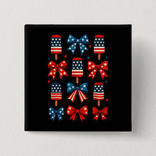 Badge Carré 5 Cm 4 juillet Cute Popsicle Coquette Bow Patriotique