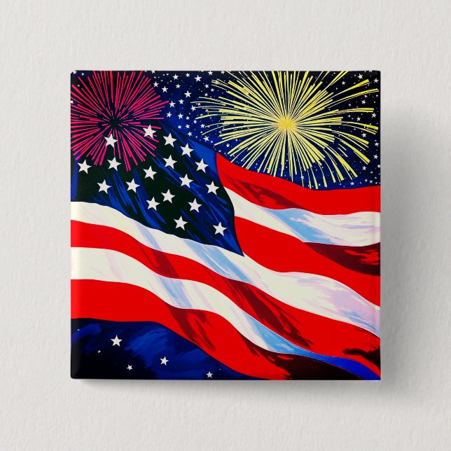 Badge Carré 5 Cm 4 juillet Drapeau USA #2 (Devant)