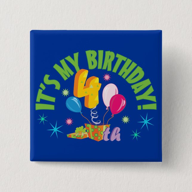 Badge Carré 5 Cm 4ème Anniversaire (Devant)