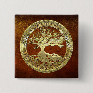Badge Carré 5 Cm [500] Arbre Celtique de Vie [Or]