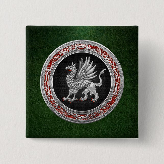 Badge Carré 5 Cm [500] Griffin d'argent sacré (Devant)