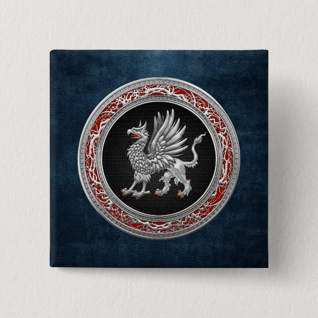 Badge Carré 5 Cm [500] Griffin d'argent sacré (Devant)