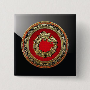 Badge Carré 5 Cm [500] Serpent Dieu Quetzalcoatl [Or]