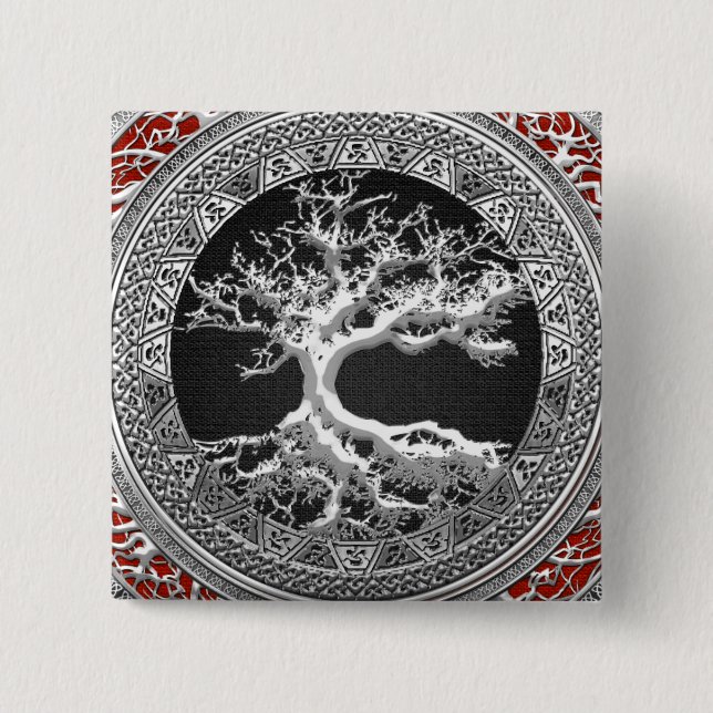 Badge Carré 5 Cm [500] Treasure Trove : Celtic Tree of Life [Argent (Devant)