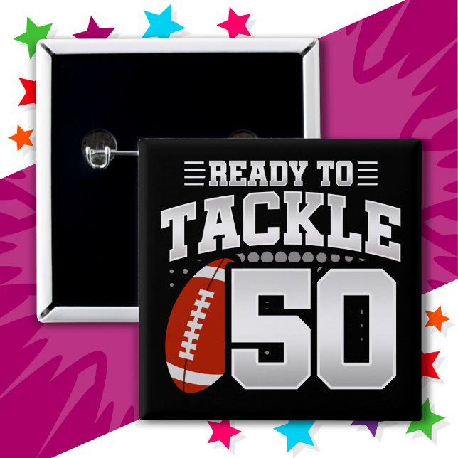 Badge Carré 5 Cm 50 ans Tackle Football Party 50e anniversaire (Créateur téléchargé)