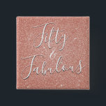 Badge Carré 5 Cm 50 et fabuleux Rose Gold Blush Parties scintillant<br><div class="desc">Cinquante et fabuleux 50e anniversaire Faux Sparkle et Parties scintillant Rose Gold Blush Pink Papier Buttons sont parfaits pour une fête d'anniversaire Rose or ou rose. Ces 50 et Fabulous Party Pins sont parfaits pour une fête de cinquantième anniversaire girly.</div>