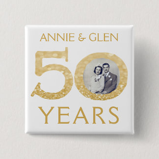 Badge Carré 5 Cm 50e anniversaire de Mariage d'or, photo Keepsaké