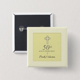 Badge Carré 5 Cm 50e anniversaire du prêtre avec croix bossée