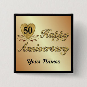 Badge Carré 5 Cm 50e anniversaire - Or