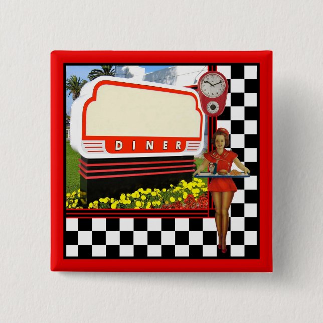 Badge Carré 5 Cm 50s Retro Diner Blank Sign (Devant)