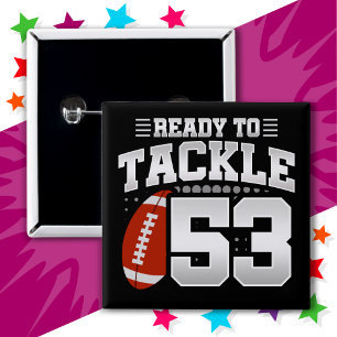 Badge Carré 5 Cm 53 ans Tackle Football Party 53ème anniversaire