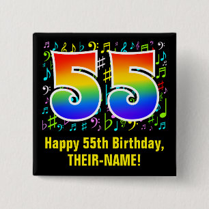 Badge Carré 5 Cm 55e anniversaire : Symboles de musique colorée, A