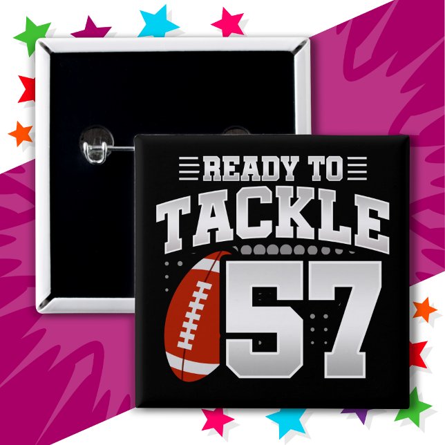 Badge Carré 5 Cm 57 Ans Tackle Football Party 57e anniversaire (Créateur téléchargé)