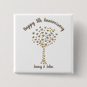 Badge Carré 5 Cm 5e anniversaire mariage de bois aimant cadeau