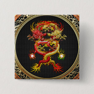 Badge Carré 5 Cm [600] Dragons rouges et jaunes