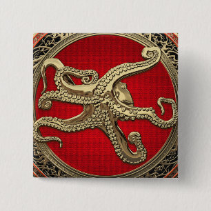 Badge Carré 5 Cm [600] Octopus d'or sacré en posture défensive