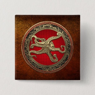 Badge Carré 5 Cm [600] Octopus d'or sacré en posture défensive