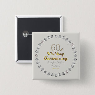Badge Carré 5 Cm 60e anniversaire de la typographie Mariage du diam