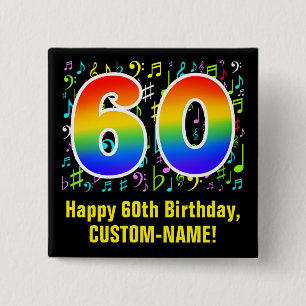 Badge Carré 5 Cm 60e anniversaire : Symboles de musique colorée, A