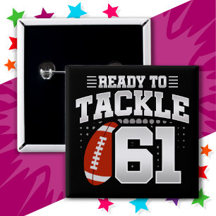 Badge Carré 5 Cm 61 ans Tackle Football Party 61e anniversaire