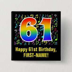 Badge Carré 5 Cm 61e anniversaire : Symboles de musique colorée, A
