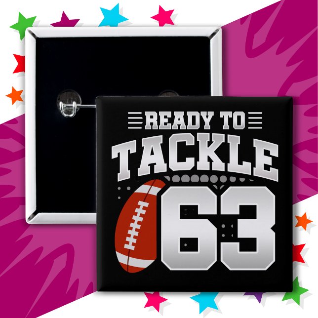 Badge Carré 5 Cm 63 ans Tackle Football Party 63e anniversaire (Créateur téléchargé)