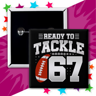 Badge Carré 5 Cm 67 ans Tackle Football Party 67e anniversaire