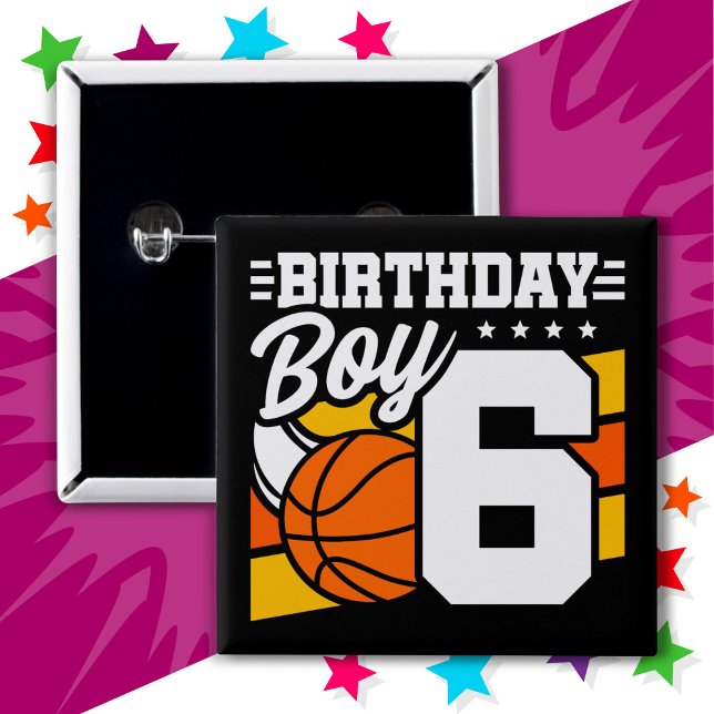 Badge Carré 5 Cm 6 ans Basketball Party Thème 6e anniversaire garço (Créateur téléchargé)