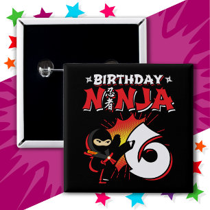 Badge Carré 5 Cm 6 Ans de la bande dessinée Style Ninja 6e annivers