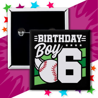 Badge Carré 5 Cm 6 Ans Fête de Baseball Thème 6ème anniversaire Gar