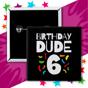 Badge Carré 5 Cm 6e anniversaire 6 ans fête des garçons Anniversair