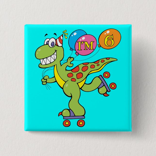 Badge Carré 5 Cm 6ème Dinosaure d'anniversaire (Devant)