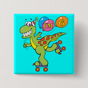 Badge Carré 5 Cm 6ème Dinosaure d'anniversaire
