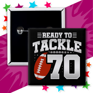 Badge Carré 5 Cm 70 ans Tackle Football Party 70e anniversaire