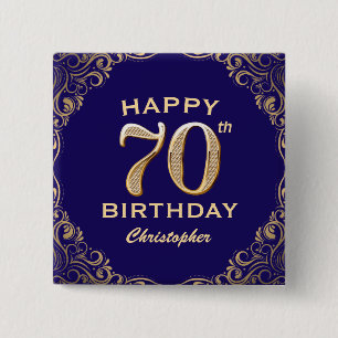 Badge Carré 5 Cm 70e anniversaire de la Parties scintillant marine