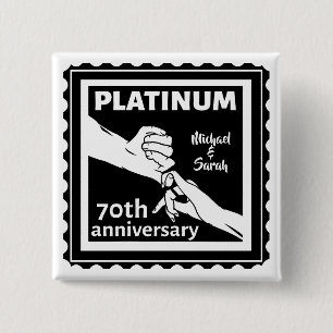 Badge Carré 5 Cm 70e anniversaire du mariage platine bleu tradition
