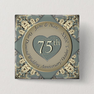 Badge Carré 5 Cm 75e anniversaire du diamant Mariage