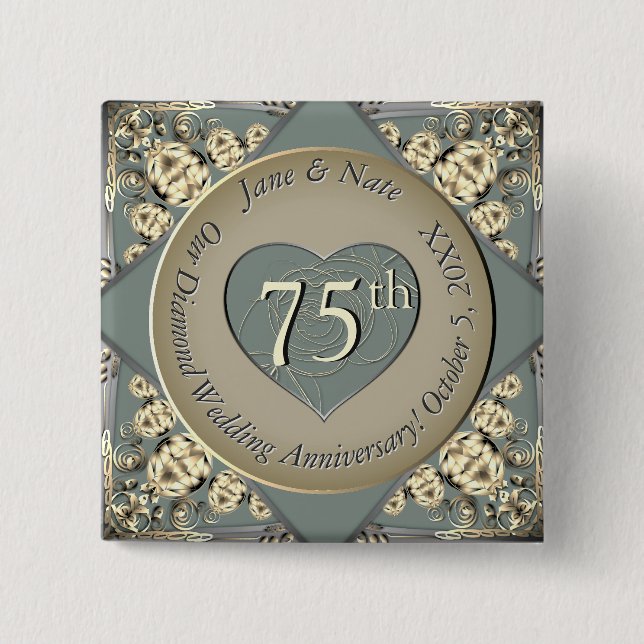 Badge Carré 5 Cm 75e anniversaire du diamant Mariage (Devant)