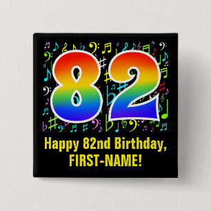 Badge Carré 5 Cm 82e anniversaire : Symboles de musique colorée, Ar